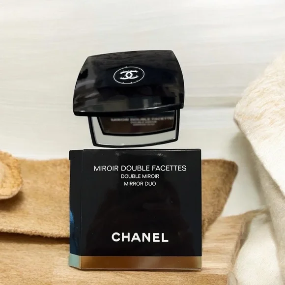 NIB CHANEL Black Compact Dual Mirror Blk Drawstring Logo Pouch Dustbag 4 ITEMS - Picture 9 of 16